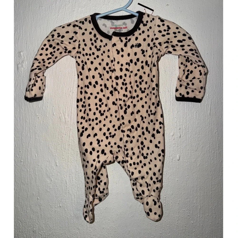 Magnetic Me Newborn Organic Cotton Dalmatian Dot Magnetic Footie Sleeper Cream